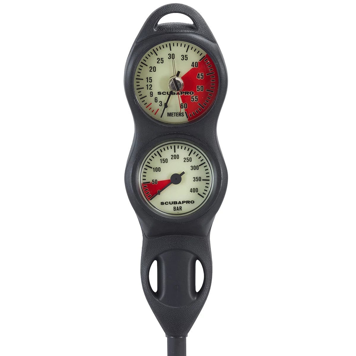 Scubapro dive gauge showing meters and bar pressure.