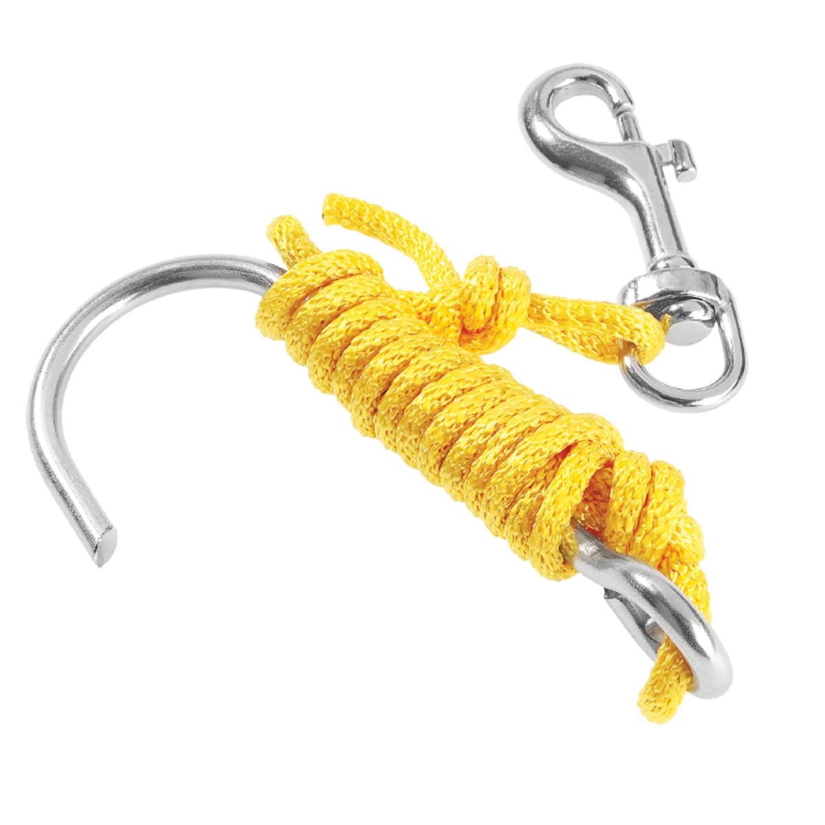 Yellow coiled rope with hook and clasp