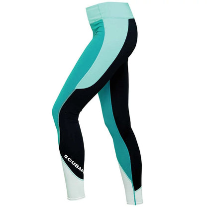 Scuba diving leggings, teal, black, and white
