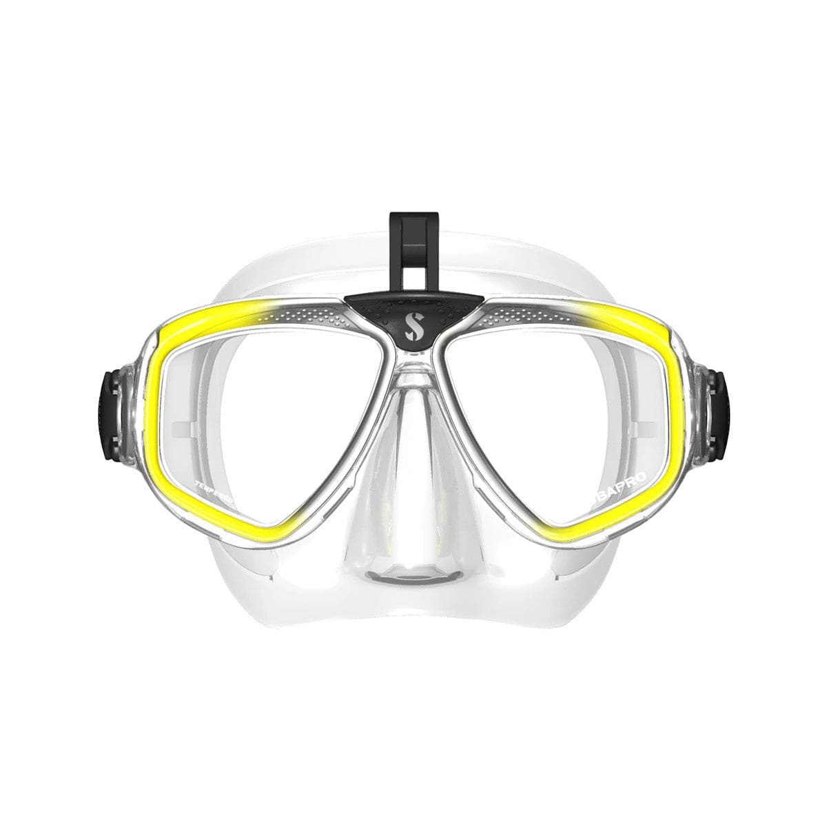 Scuba diving mask with yellow accents
