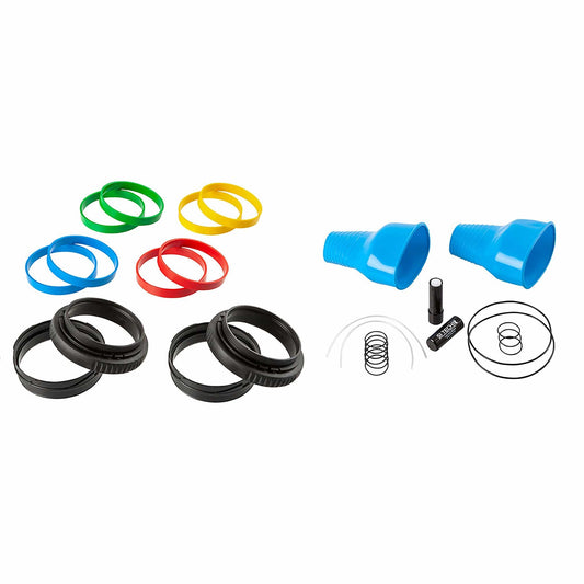 Assorted colored O-rings and blue nozzles, part 1107186