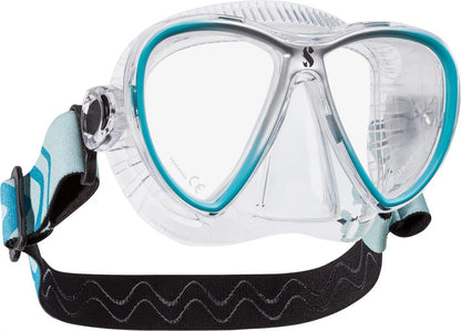Scuba diving mask with blue accents