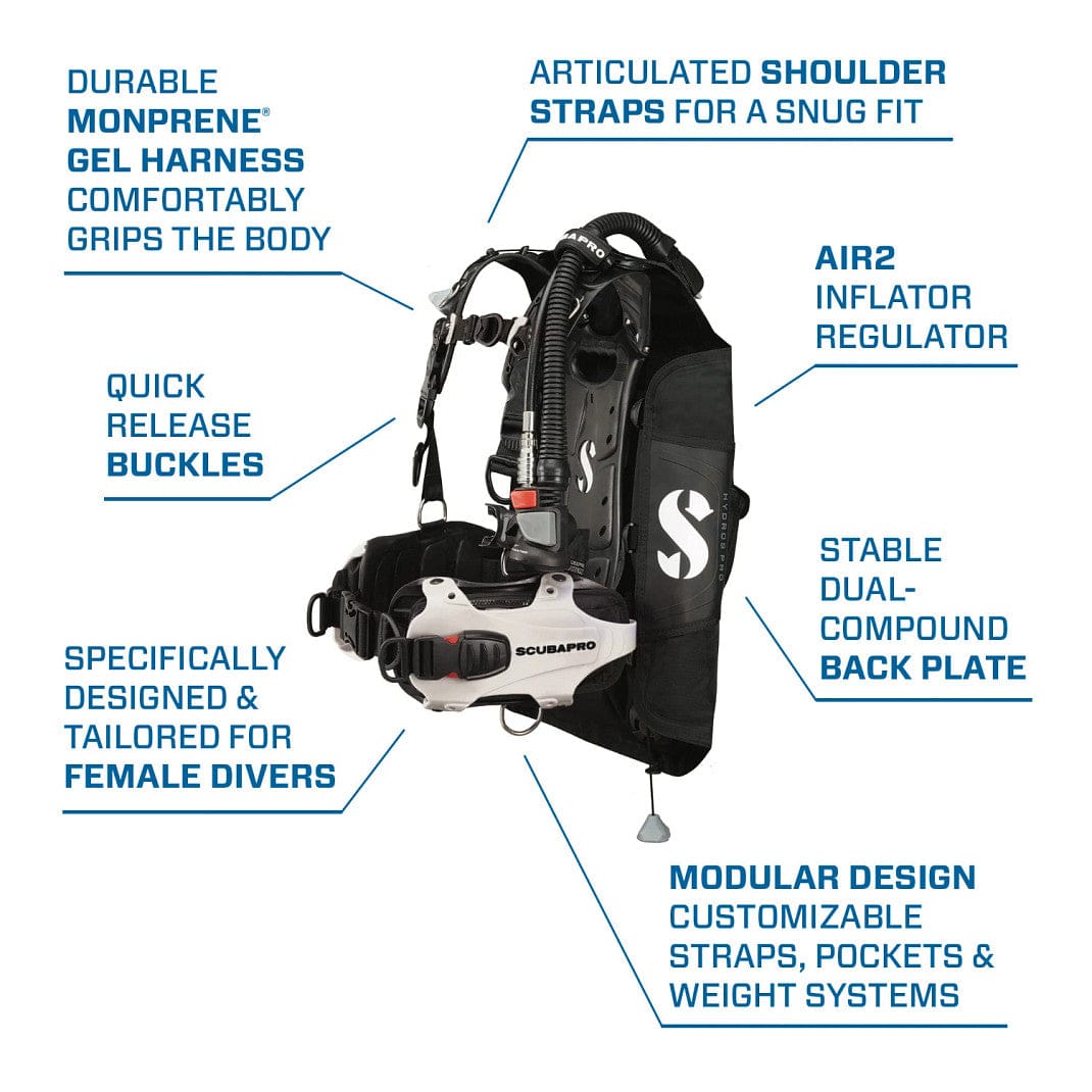 Scubapro Hydros Pro WMN BCD with Air2 Regulator - Info