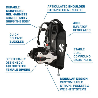 Scubapro Hydros Pro WMN BCD with Air2 Regulator - Info