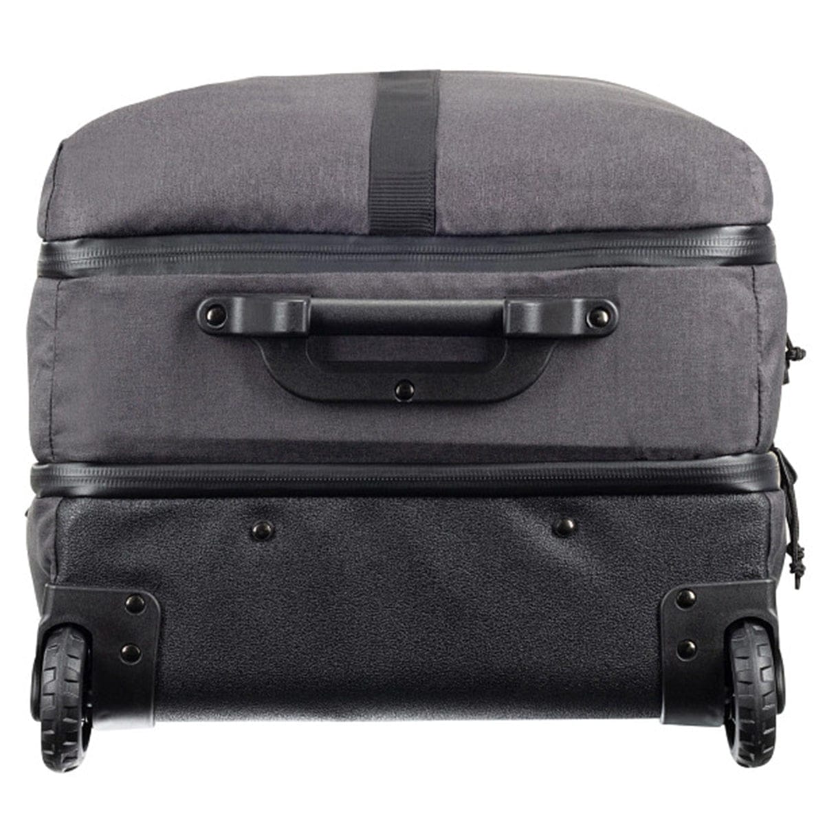 SCPDD118B-2 rolling suitcase, gray & black, top view.