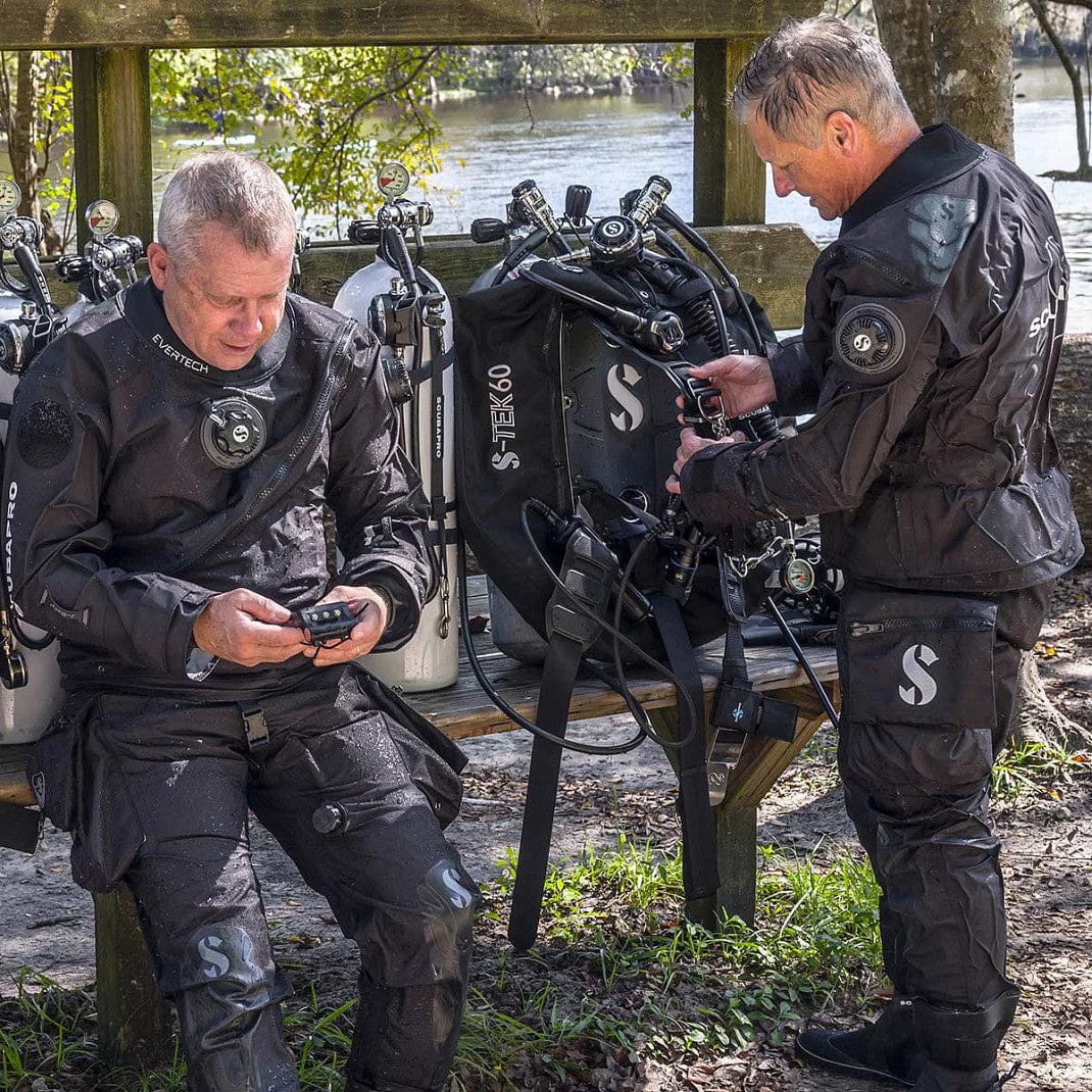 Two divers with S-Tek Pro 5 scuba gear.