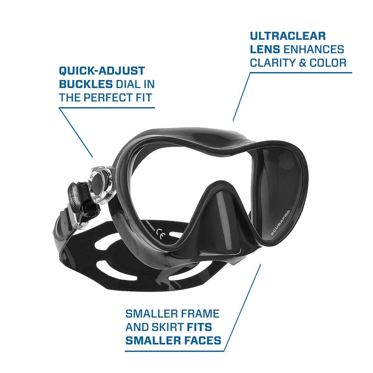 Trinidad Combo scuba mask with quick-adjust buckles, ultraclear lens, & smaller...