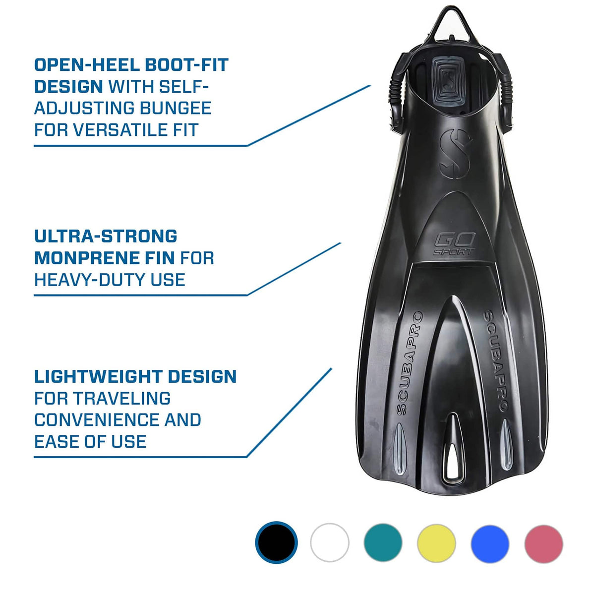 Scubapro Go Sport fins, open-heel design, lightweight for travel