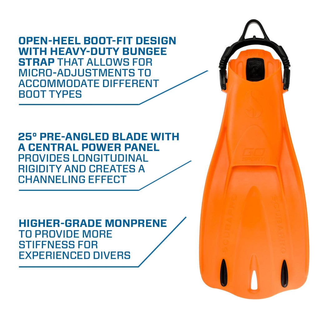 Orange Gorilla diving fin with boot-fit and bungee strap
