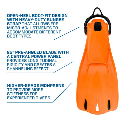 Orange Gorilla diving fin with boot-fit and bungee strap
