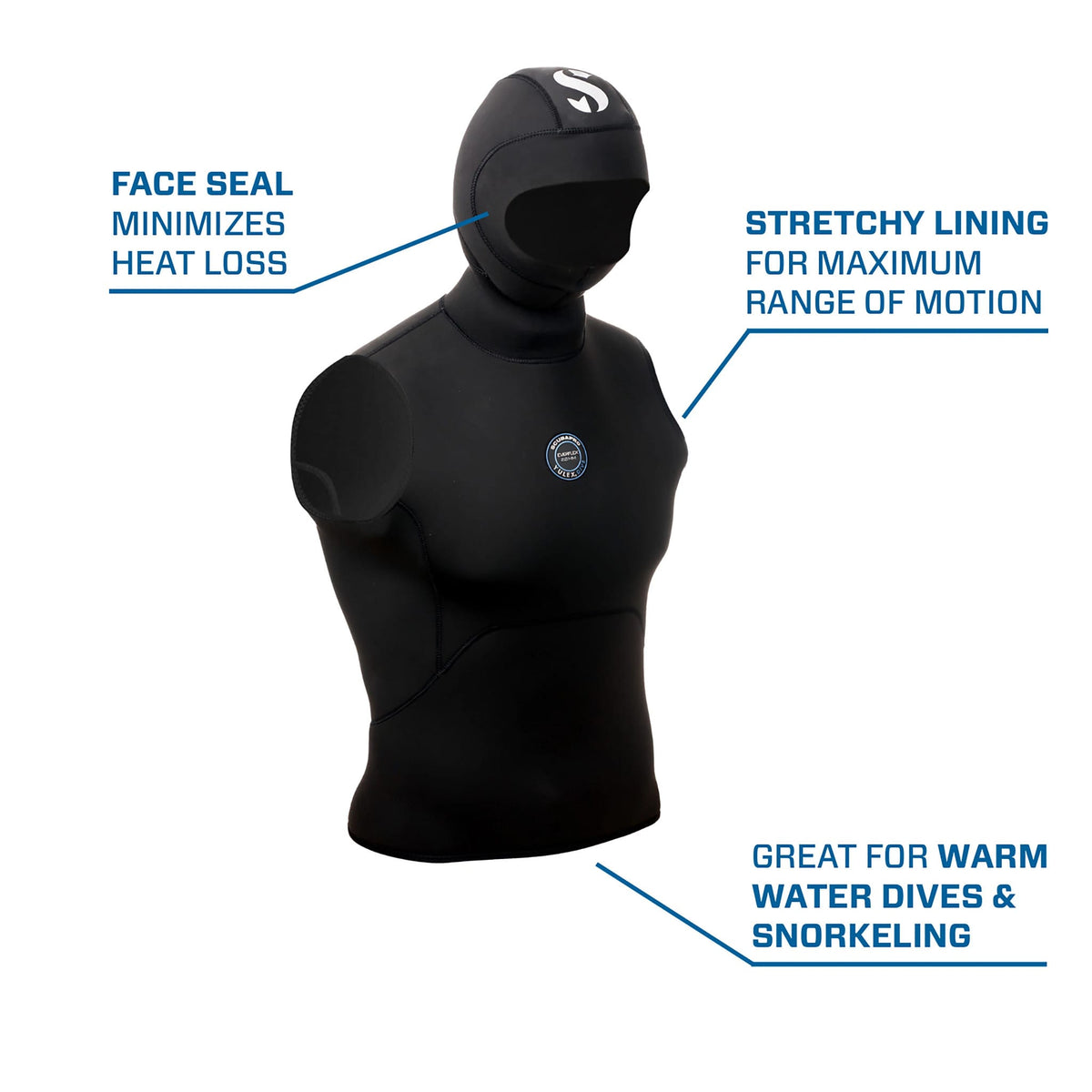 Yulex 2mm Vest for Warm Water Dives - Face Seal & Stretchy Lining