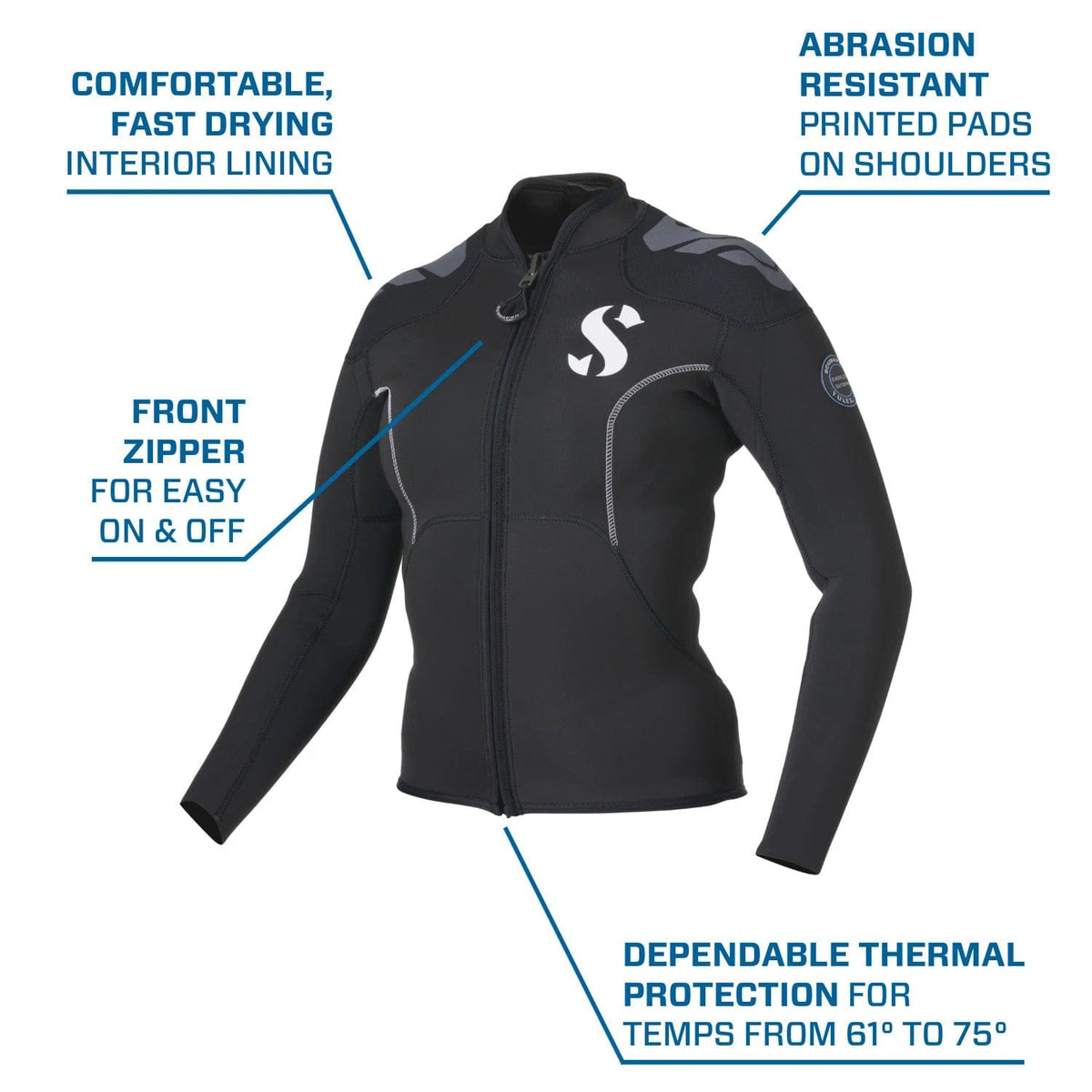 Scubapro Yulex 3mm Wetsuit Top - Front Zipper, Abrasion Resistant Shoulders