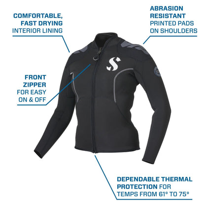 Scubapro Yulex 3mm Wetsuit Top - Front Zipper, Abrasion Resistant Shoulders