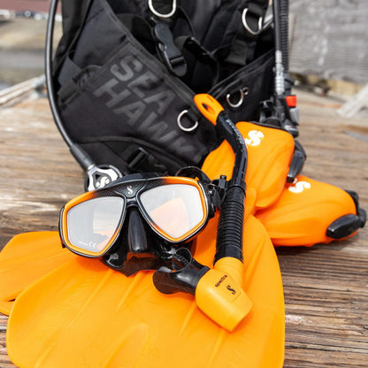Seahawk scuba gear set with mask, fins, and snorkel